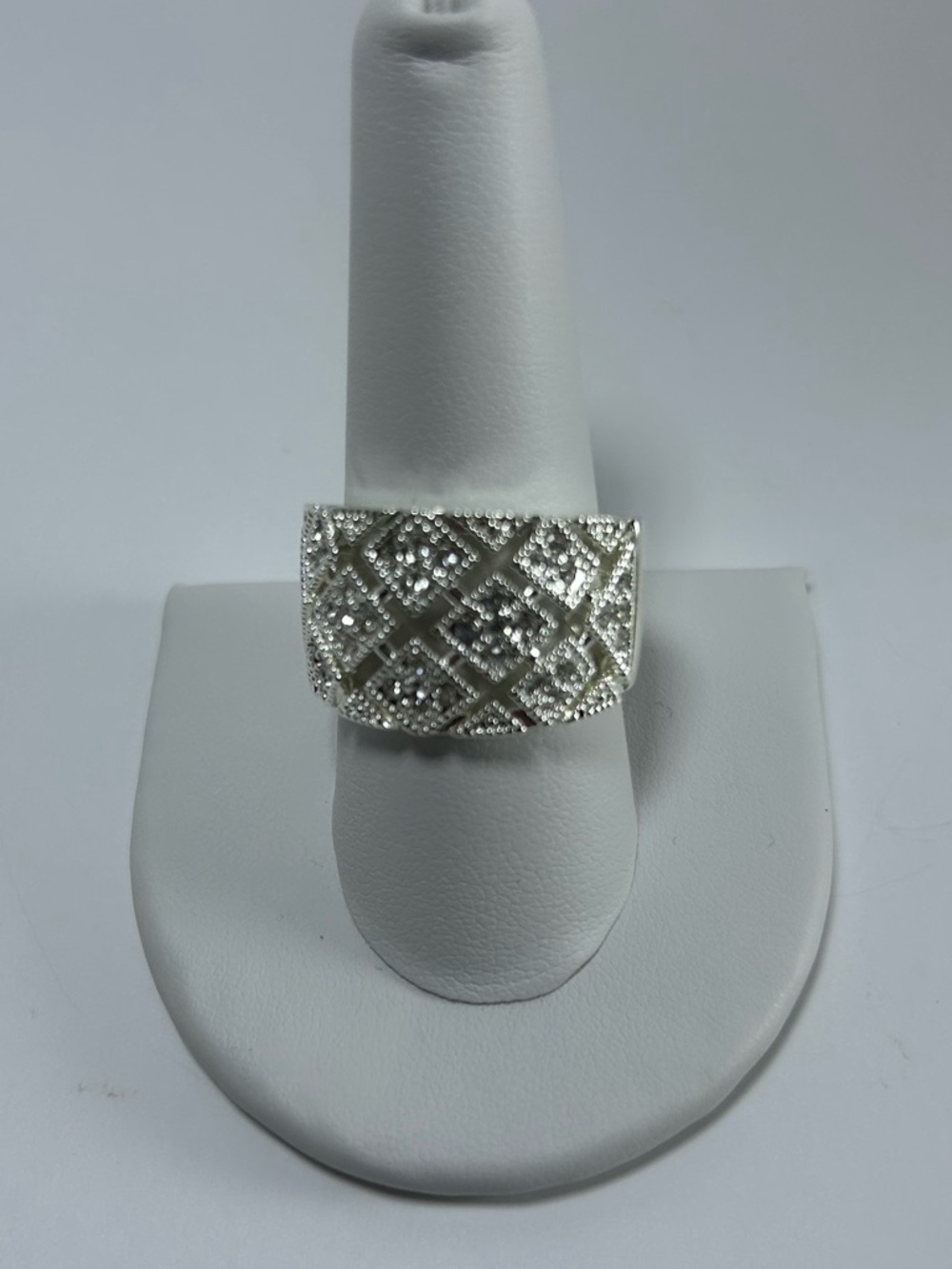 Charter Club Silver Wide Band Ring with Geometric Crystal Accents Silver Size 10 - Picture 5 of 9